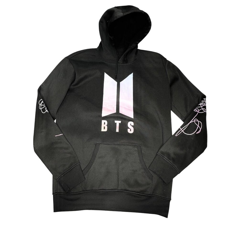BTS Love Yourself Her Black Hoodie Medium Pastel Logo Sleeve Art Jung Kook